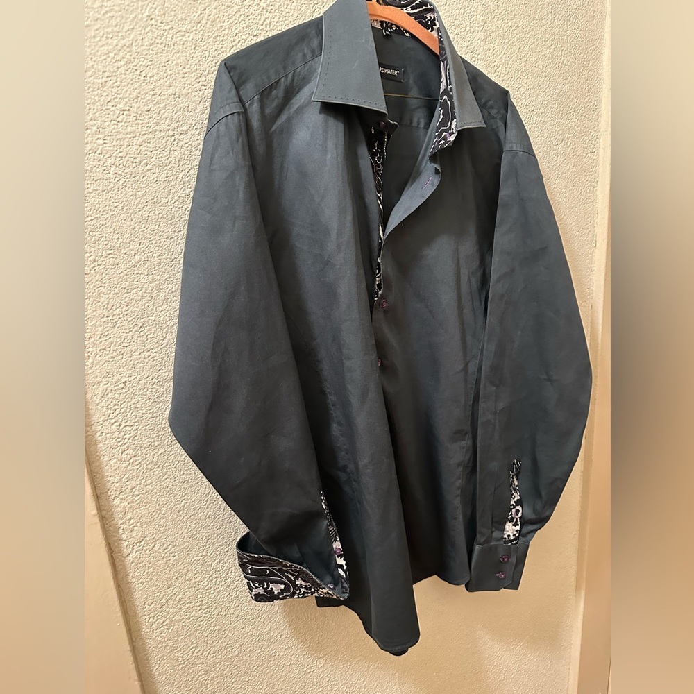 Hardwater Shirt Men Gray Flip Cuff Button Up Long Sleeve Cotton Size XL